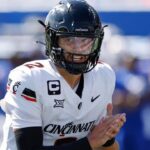 Brendan Sorsby, Cincinnati quarterback, during a college football game.