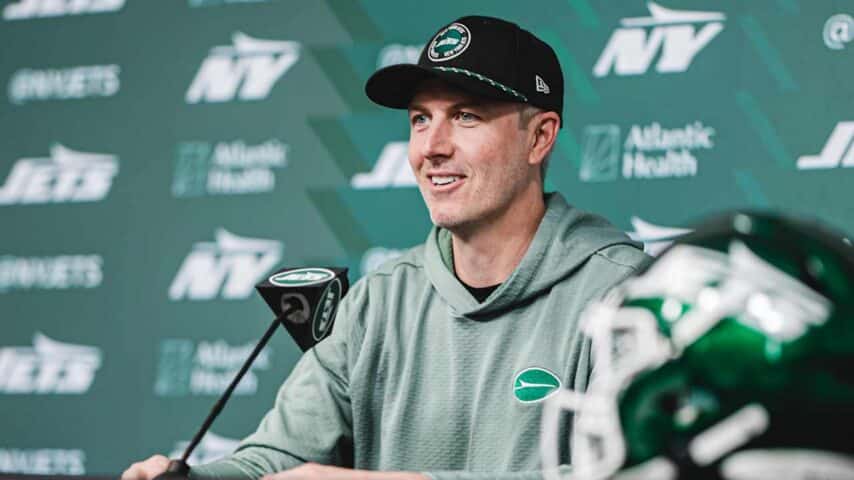 Jets general manager Darren Mougey speaks at a press conference