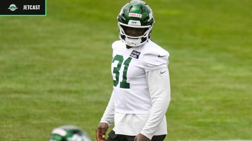 David Bailey stands on the field during New York Jets minicamp.
