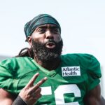 Jets player No. 36 stands on the field during the second joint practice with the Buccaneers on August 12, 2026.