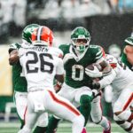 Braelon Allen carries the ball against Cleveland at MetLife Stadium on October 11, 2026.